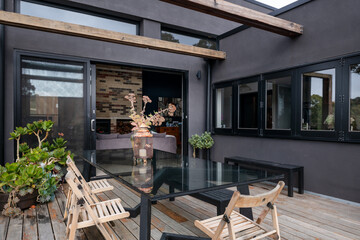 Elevated courtyard with materials from re-cylcling