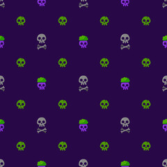 Halloween skulls vector pattern. Cartoon style. Kawaii. Trick or treat. Cute holiday symbol. Funny illustration. For fabric, textile, postcards, posters, backgrounds and wrapping papers.