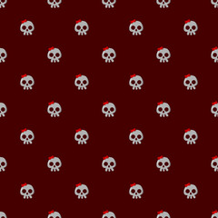Halloween sugar skulls vector pattern. Cartoon style. Kawaii. Trick or treat. Cute holiday symbol. Funny illustration. For fabric, textile, postcards, posters, backgrounds and wrapping papers.