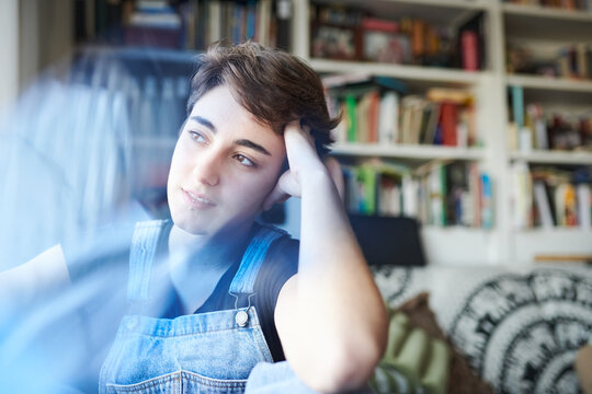 Girl having rest in living room