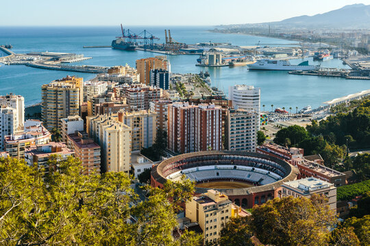 Aerial image of Malaga Bullring and Harbor