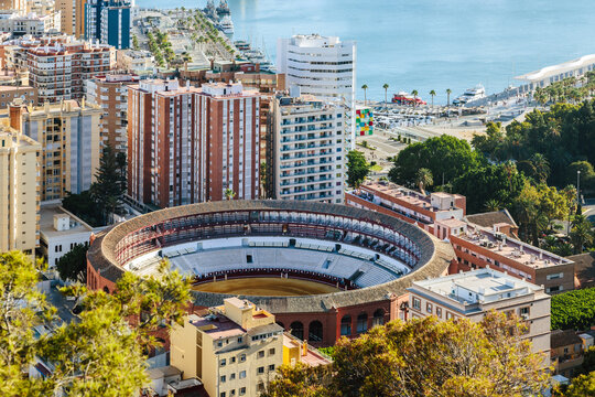 Aerial image of Malaga Bullring and Harbour