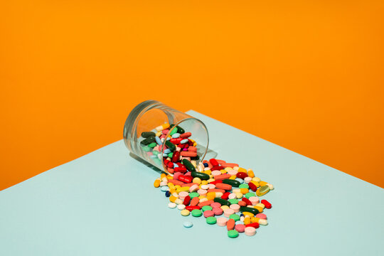 Scattered colorful pills
