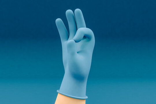 Ok gesture of hands with blue gloves