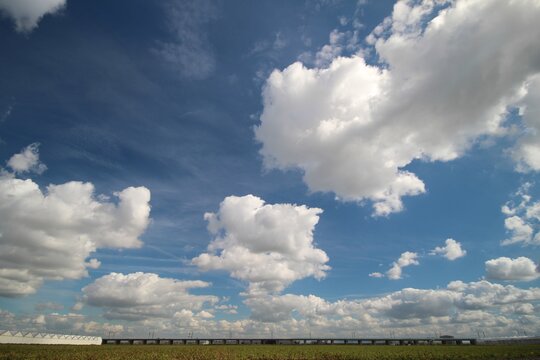 Cumulus clouds in blue sky in the Zuidplaspolder