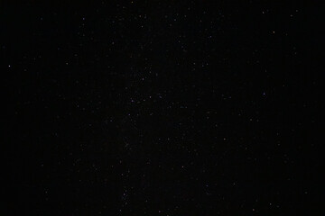 Starry night dark sky fully with distant glowing stars. Real astro photo on summer night.