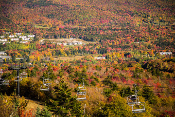 View from the chair lift on Mt Snow, Vermont, near the town of Dover. Mt Snow and the surrounding...
