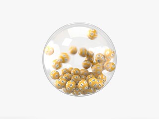 yellow lottery ball in glass. 3D illustration. suitable for lottery, bingo and luck themes.