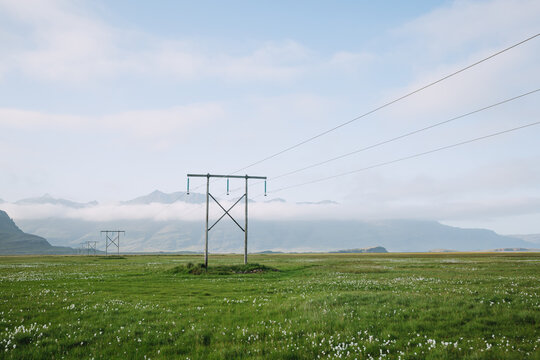 Transmission towers in Iceland