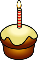 A simple cupcake with a birthday candle.