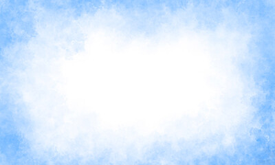 cute light solid blue romantic watercolor background in the form of a frame, with a mixture of paints, white center, place for text. greeting card, invitation cards, 