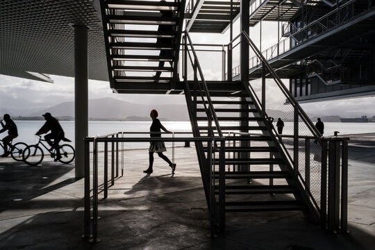 Graphic and active image, with bikers, walkers and stairs