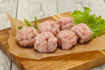 Homemade raw pork minced meatball for cooking