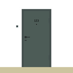 The door to the apartment with a number and a bell