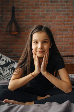 portrait of 11 year old dark-haired girl