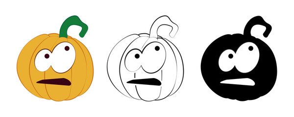 Fototapeta premium Set pumpkin on a white background. Halloween holiday symbol. Orange pumpkin with a smile and other emotions for your design. Vector illustration.