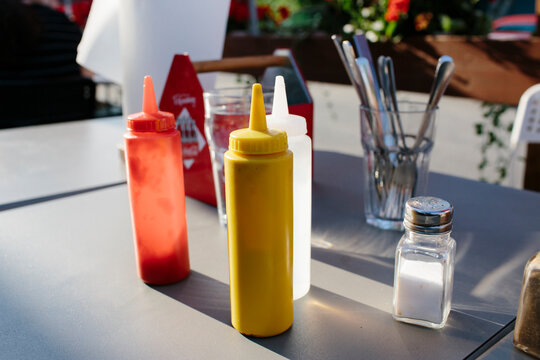 ketchup and mustard bottles