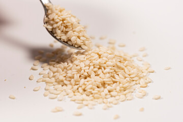 Sesame Seeds isolated on white background. Macro