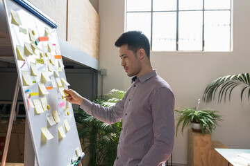Asian businessman working on a brief at office