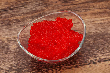 Red salmon caviar in the bowl