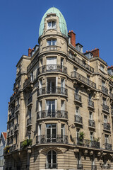 The beautiful architecture of old apartment buildings on the Montmartre hill. Paris. France.