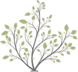 Obraz premium Bush with green leaves and orange berries with a shadow on a white background