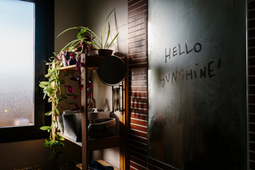 Steamy mirror with positive message