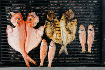 Top view of grilled fish