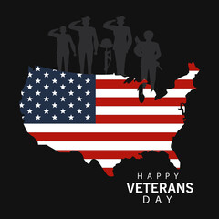 happy veterans day lettering in poster with officers military and map usa