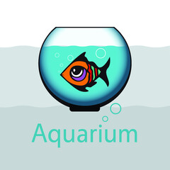 Logo blue aquarium with beautiful colorful striped fish