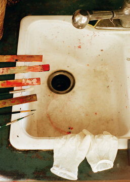 An Art Sink with Paint Sticks