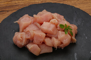 Raw diced chicken for cooking