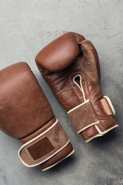 Brown leather boxing gloves