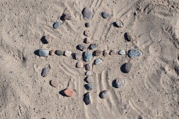 Medicine wheel. Native American circle stone pattern with spokes to cardinal directions. Spiritual...