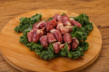 Raw chicken hearts for cooking