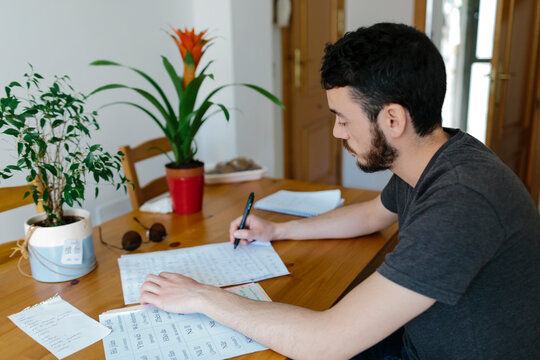 Man studying on a table