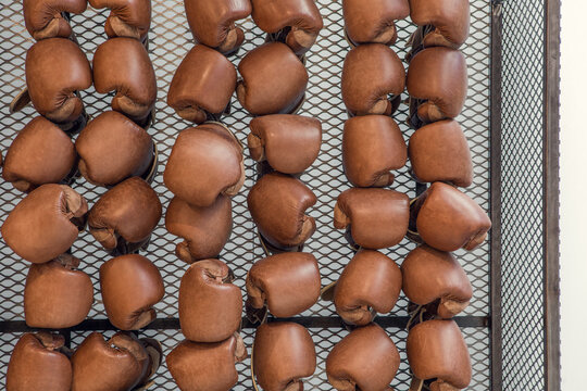 Brown leather boxing gloves