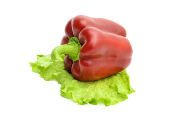 fresh red pepper and lettuce isolated on white background