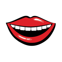 Pop art smiling mouth fill style icon
