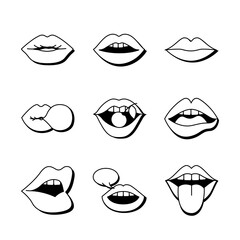 bundle of nine mouths and lips set icons in green background