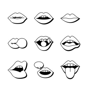bundle of nine mouths and lips set icons in green background
