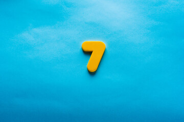 7 years old celebrating classic logo. Colored happy anniversary 7 th template yellow numbers....