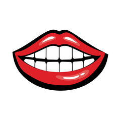 Pop art smiling mouth fill style icon