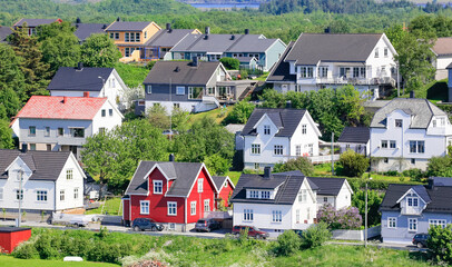 Fototapeta na wymiar Houses in the village of Brønnøysund, Northern Norway