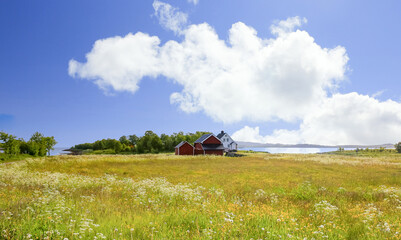 Old red barn and sky in Nordlandcounty