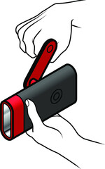A crank operated manual charging handheld torch.