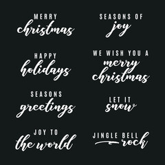 Happy Holidays, Merry Christmas, Seasons Greetings, Joy To The World Vector Text Icon Illustration Background for flyers, post cards, greeting cards, scrapbooks, web