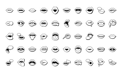 bundle of fifty mouths and lips set icons