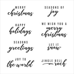 Happy Holidays, Merry Christmas, Seasons Greetings, Joy To The World Vector Text Icon Illustration Background for flyers, post cards, greeting cards, scrapbooks, web