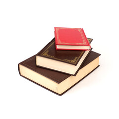 Stack of books in colour covers with white sheets isolated on a white background